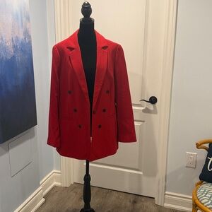 Michel Studio Red Boyfriend Blazer with Black Buttons